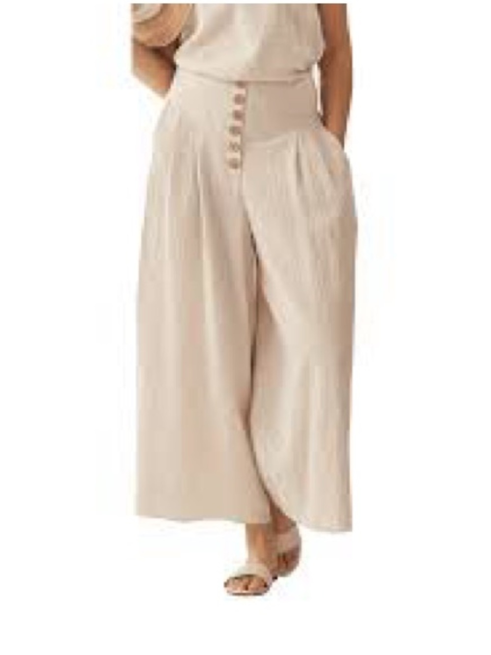 Charlie Paige Wide-Leg High-Rise Crop Pants - Beige